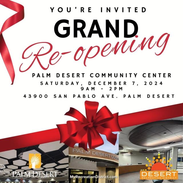 Palm Desert Community Center grand reopening flyer